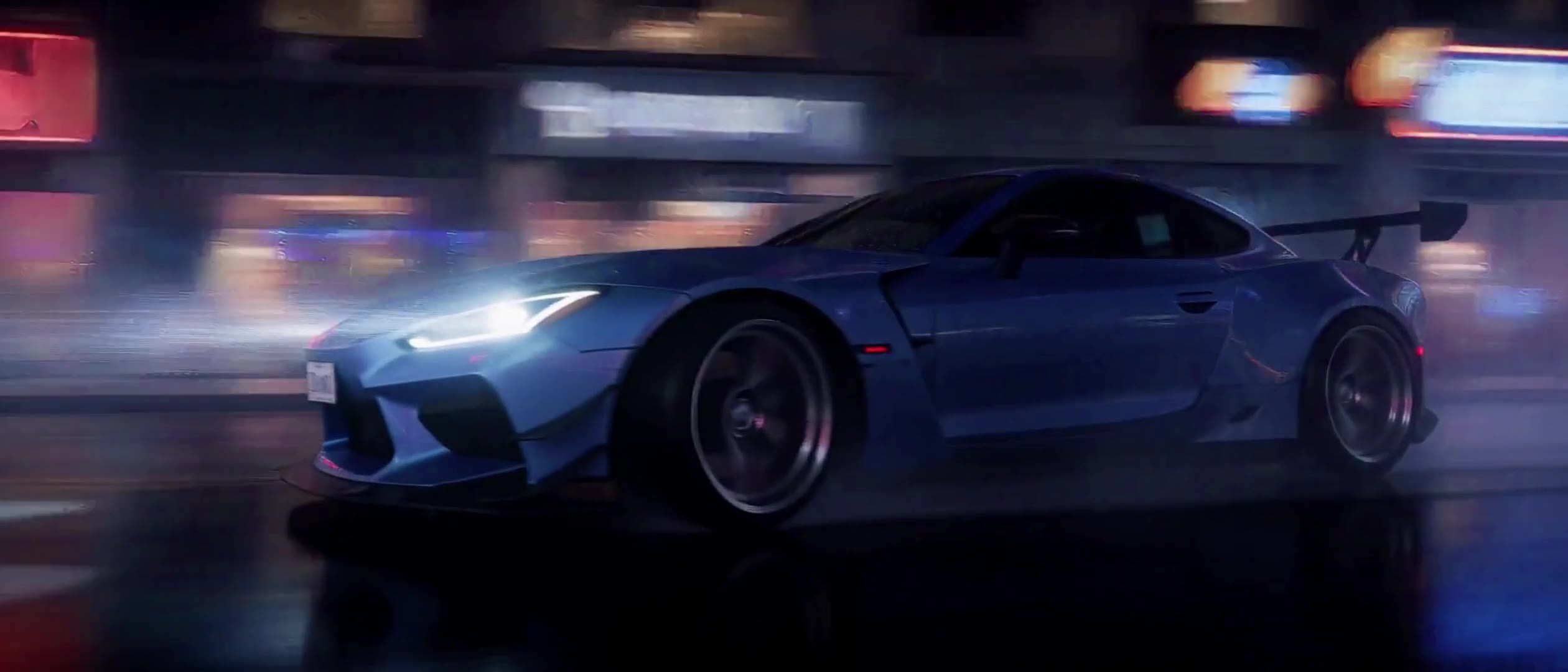 Actual DeepAny Studio Text to Video result: a five-second 21:9 drift through a rain-soaked neon street, with a camera that whips from front to behind.